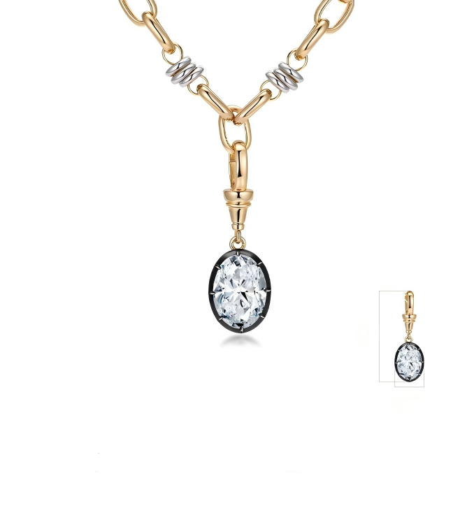 18K Yellow Gold Oval Black-Gold Pendant with Enhancer Clasp, 1.00 ct