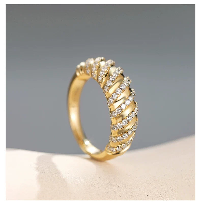 18K Yellow Gold Donut Two-Tone Diamond Ring, 0.60ctw