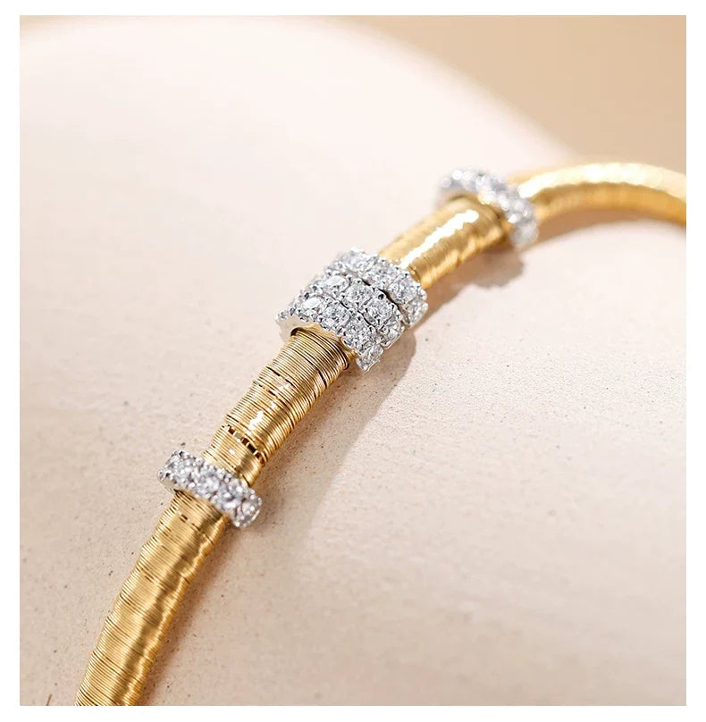 18K White & Yellow Gold Italian Five-Ring Woven Bracelet, 0.20ctw