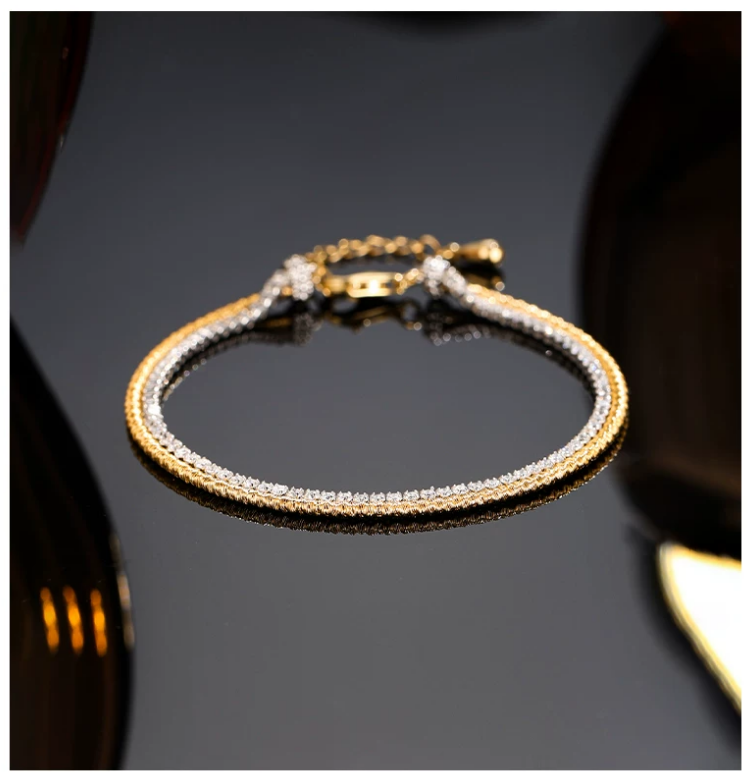 18K White & Yellow Gold Italian Woven Full-Diamond Twin Bracelet, 0.015 ct each / 1.20ctw
