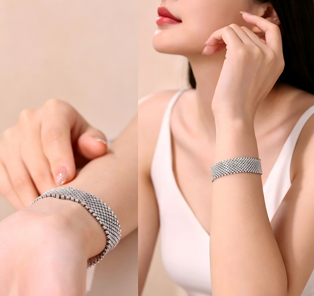 18K White Gold Diamond Lattice Luxury Bracelet, 16.50ctw