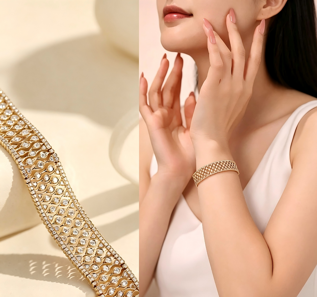 18K Yellow Gold Satin Gleam Watch-Link Lace Bracelet, 5.00ctw