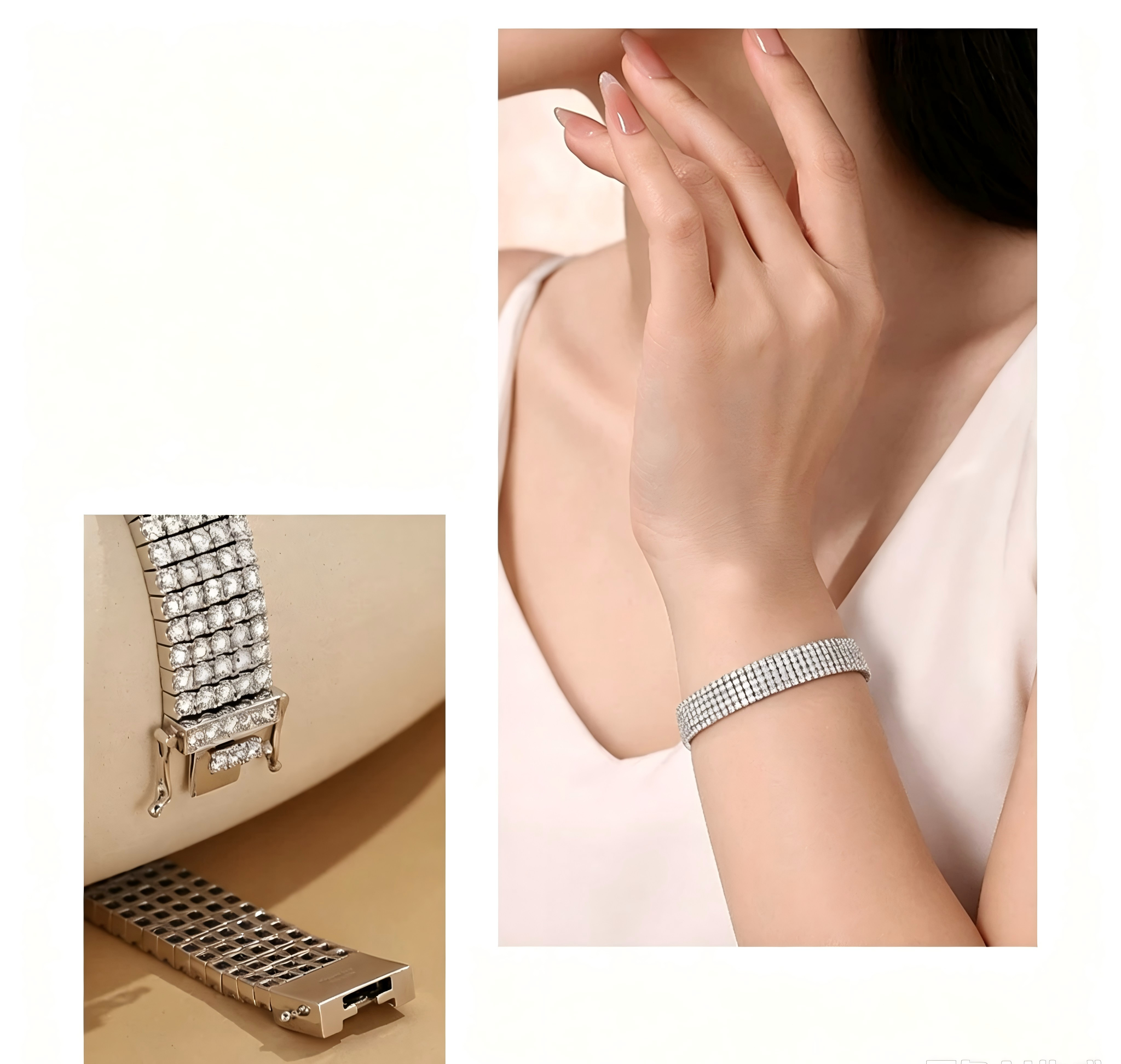 18K White Gold Five-Row Velvet-Finish Flexible Bracelet, 10.00ctw
