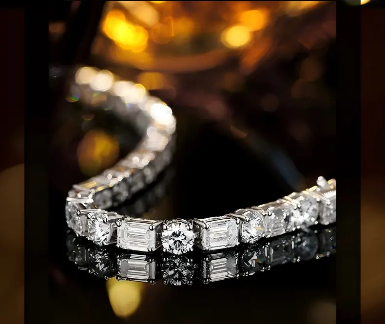 PT950 Platinum Emerald-Cut Station & Round Diamond Bracelet, 10.00ctw