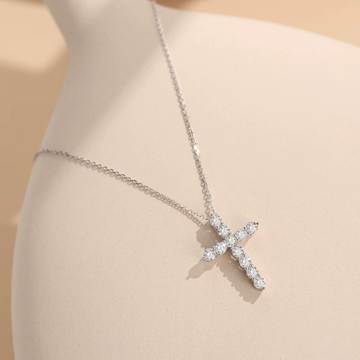 18K White Gold Small Cross Necklace