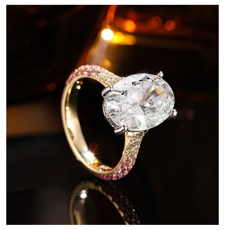 18K White & Yellow Gold Oval Graduated Pink Ladies Ring, 3.00 ct