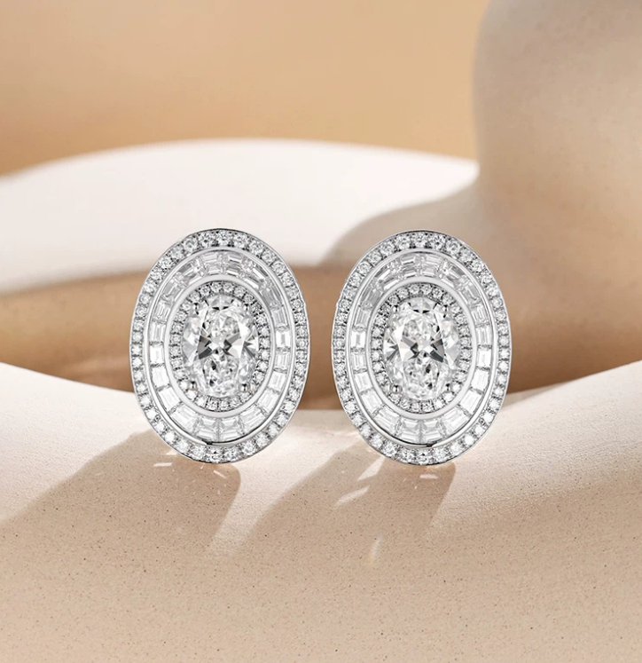 [Pair] PT950 Platinum Oval Roman Miracle Ear Jackets, 4.00ctw center stones