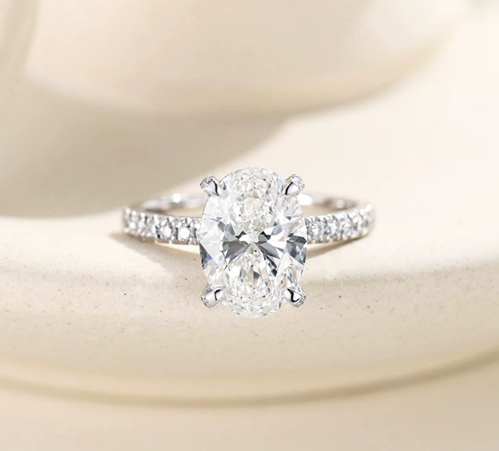 PT950 Platinum Oval Slim Shank Diamond Accent Ring, 3.00 ct
