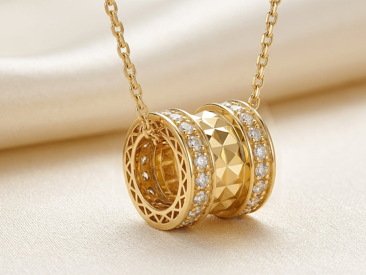 18K White Gold Laser-Finish Barrel Slider Pendant, 0.20ctw