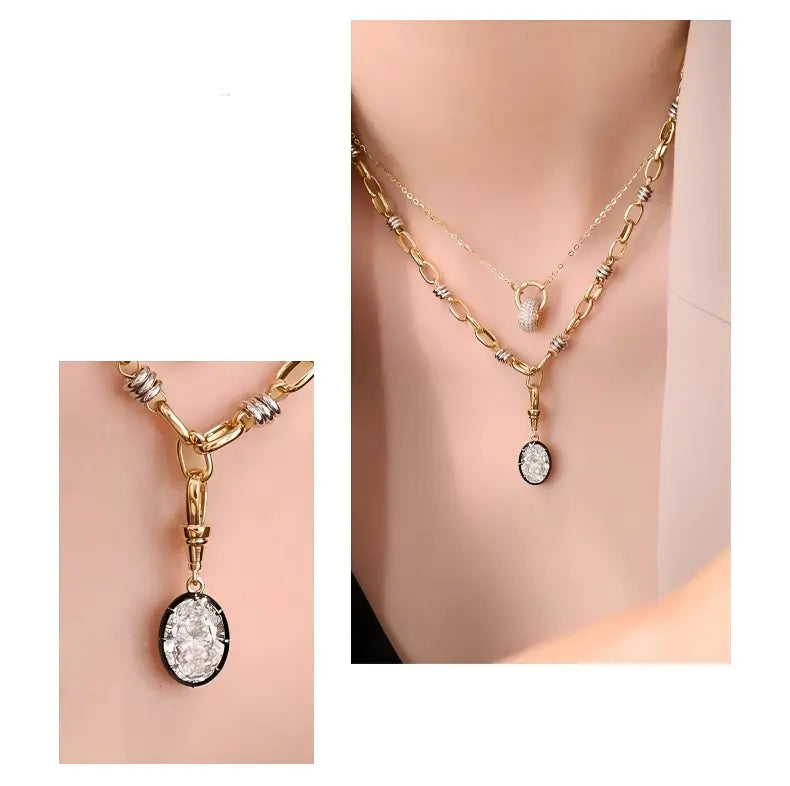 18K Yellow Gold Oval Black-Gold Pendant with Enhancer Clasp, 1.00 ct