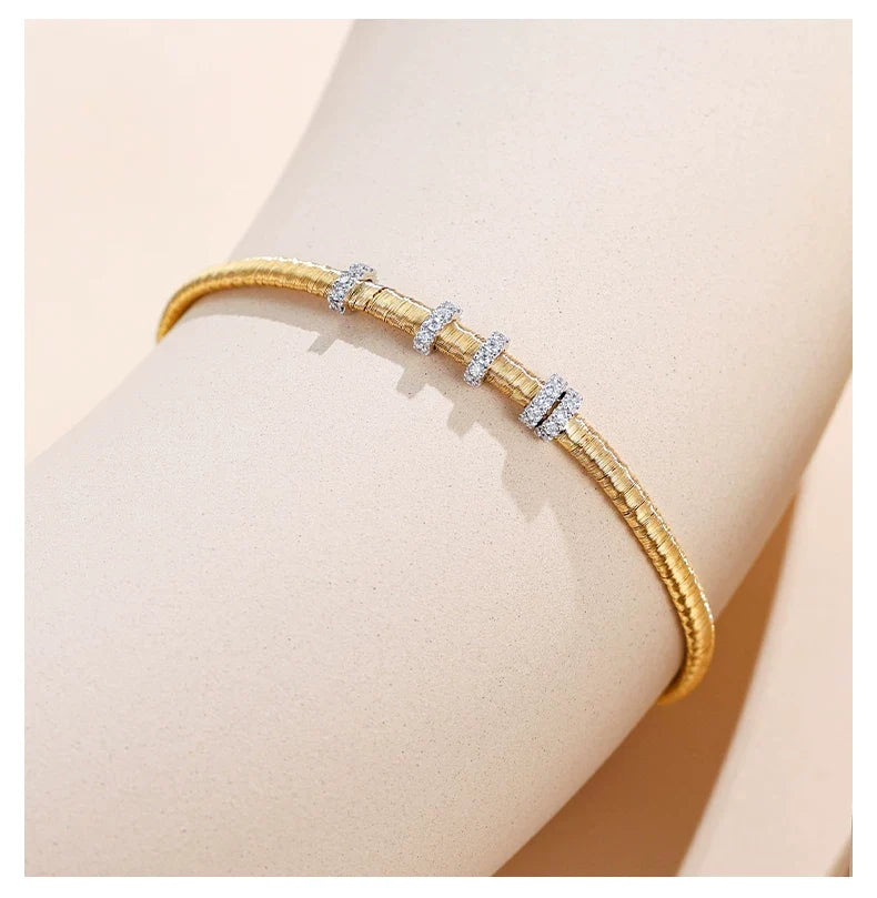 18K White & Yellow Gold Italian Five-Ring Woven Bracelet, 0.20ctw
