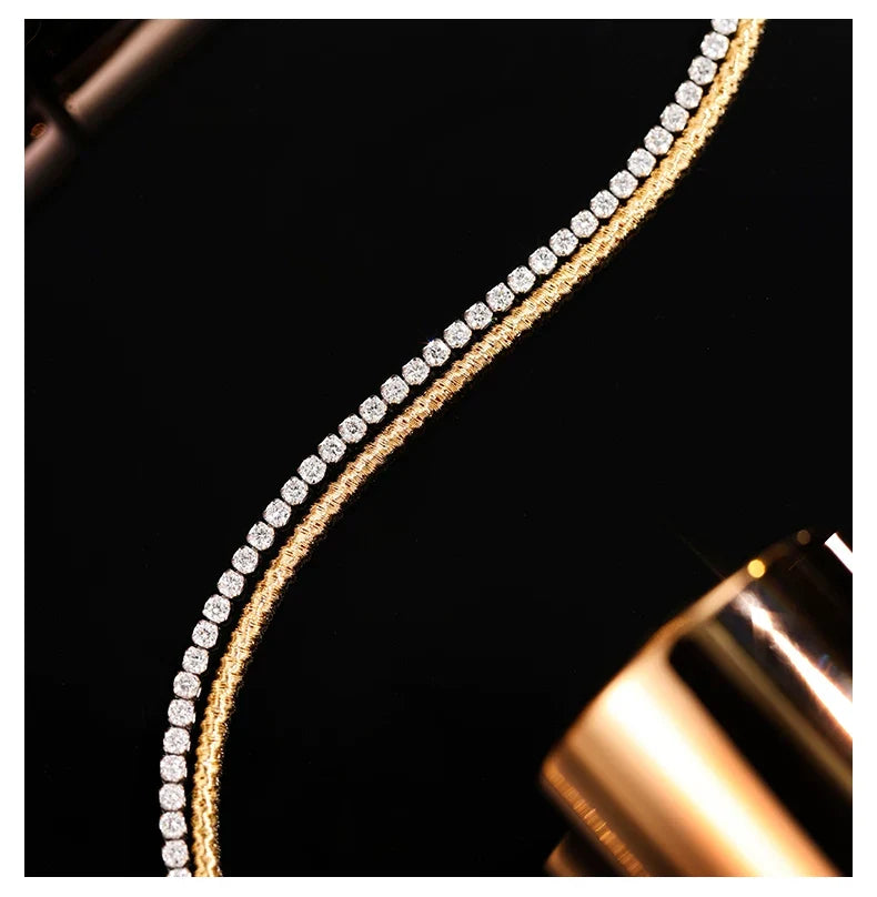 18K White & Yellow Gold Italian Woven Full-Diamond Twin Bracelet, 0.015 ct each / 1.20ctw