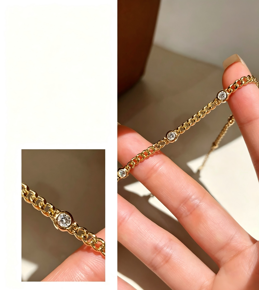 18K Yellow Gold Bubble Cuban Bracelet, 0.40ctw