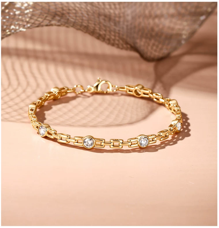 9K Yellow Gold Color Tank Bubble Bracelet, 0.90ctw
