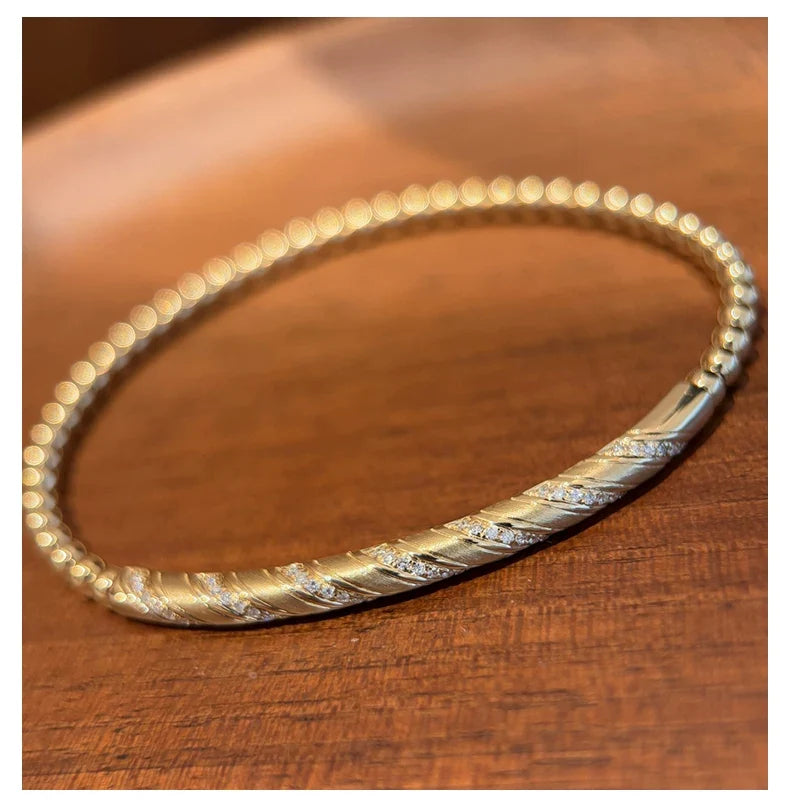 9K Yellow Gold Color Twisted Rope Bangle, 0.20ctw