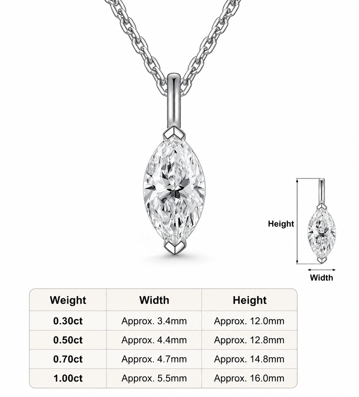 Marquise Minimalist Pendant, 1.00 ct