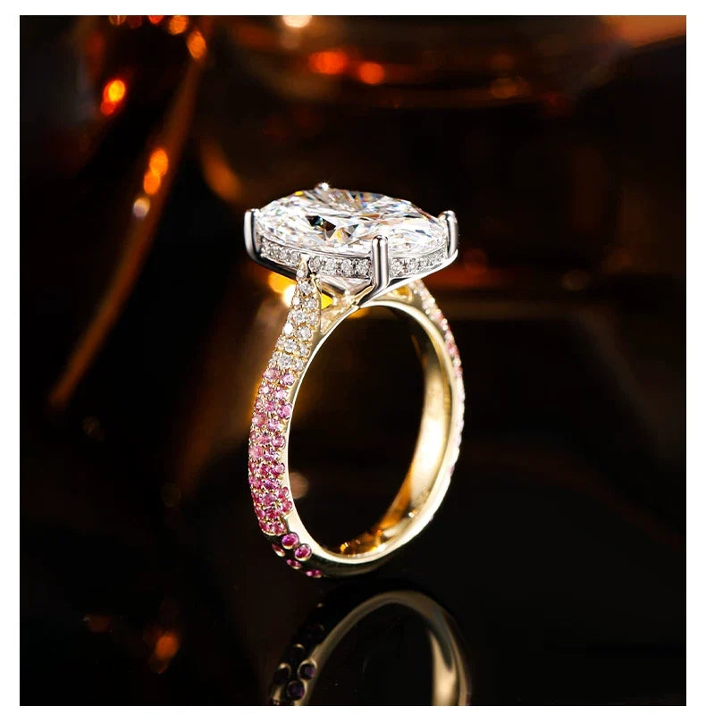 18K White & Yellow Gold Oval Graduated Pink Ladies Ring, 3.00 ct