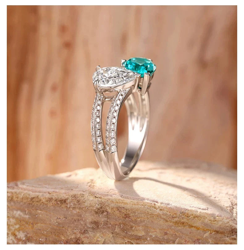 18K White Gold Lightning Double Pear Paraiba-Color Diamond Ring, 2.60ctw