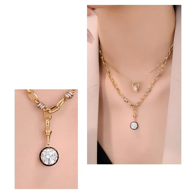 18K Yellow Gold Oval Black-Gold Pendant with Enhancer Clasp, 1.00 ct