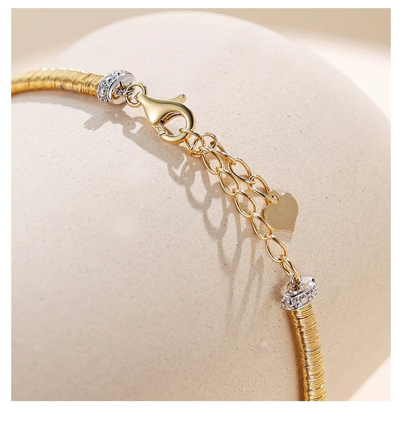 18K White & Yellow Gold Italian Five-Ring Woven Bracelet, 0.20ctw