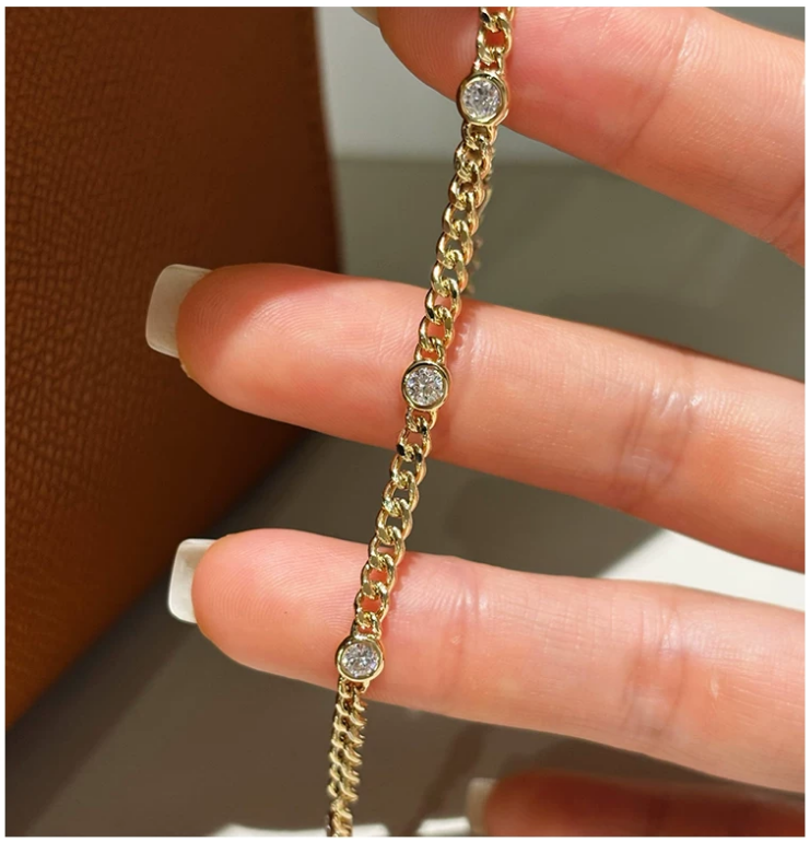 18K Yellow Gold Bubble Cuban Bracelet, 0.40ctw
