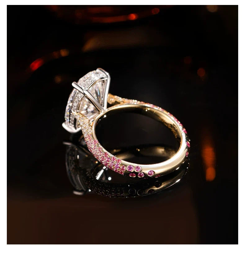 18K White & Yellow Gold Oval Graduated Pink Ladies Ring, 3.00 ct