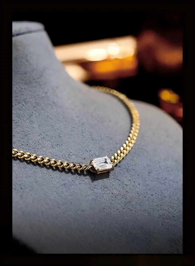 18K Yellow Gold Emerald-Cut Cuban Choker Necklace, 1.00 ct