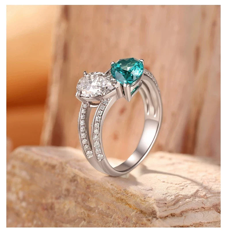 18K White Gold Lightning Double Pear Paraiba-Color Diamond Ring, 2.60ctw