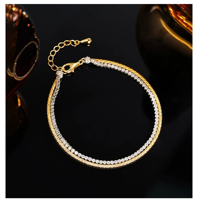 18K White & Yellow Gold Italian Woven Full-Diamond Twin Bracelet, 0.015 ct each / 1.20ctw