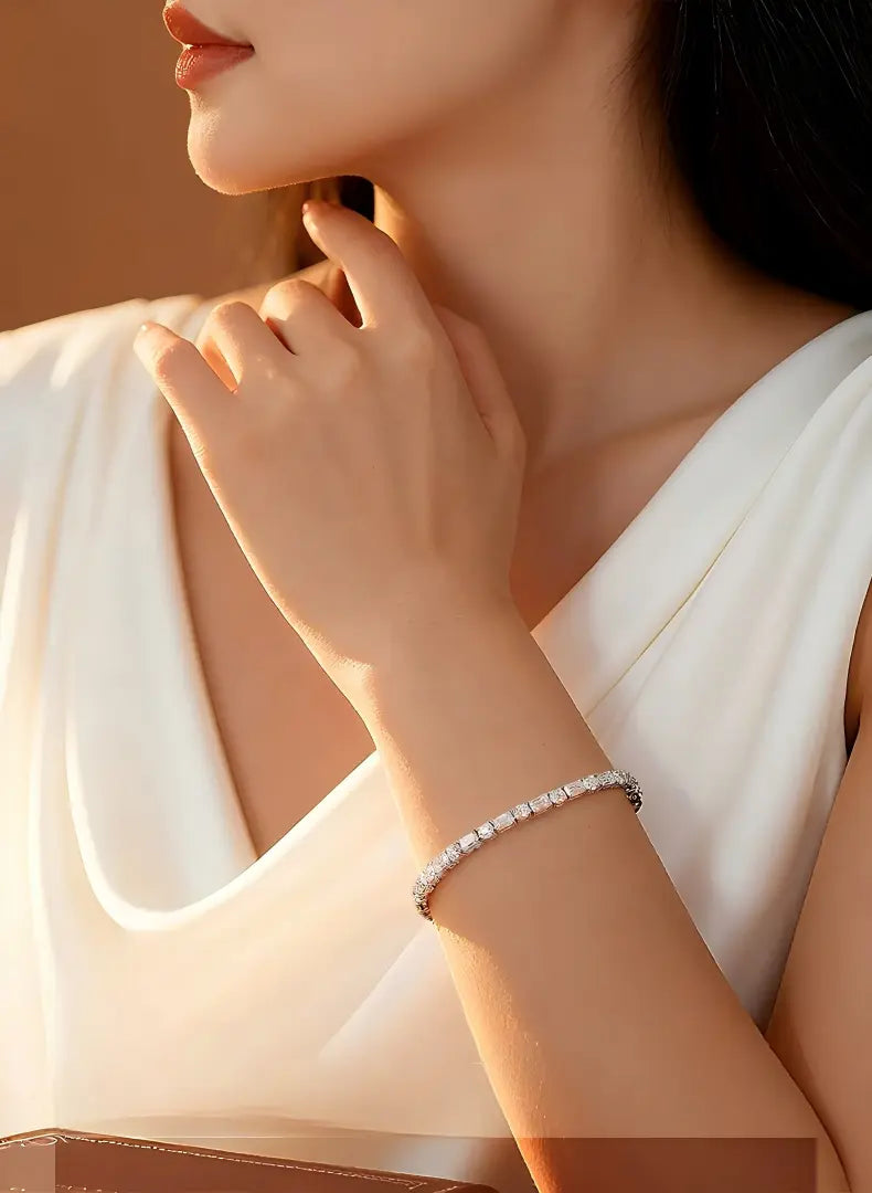 PT950 Platinum Emerald-Cut Station & Round Diamond Bracelet, 10.00ctw