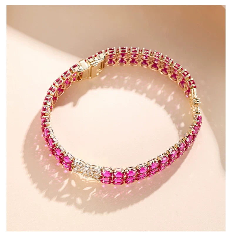 18K Yellow Gold Four-Leaf Clover Ruby Bracelet, approx. 23 g total weight
