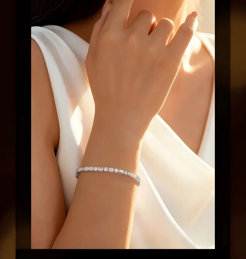 PT950 Platinum Emerald-Cut Station & Round Diamond Bracelet, 10.00ctw