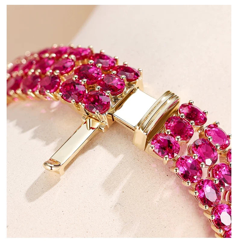 18K Yellow Gold Four-Leaf Clover Ruby Bracelet, approx. 23 g total weight