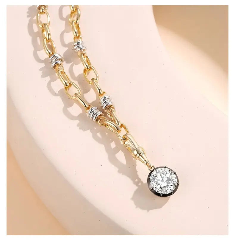 18K Yellow Gold Oval Black-Gold Pendant with Enhancer Clasp, 1.00 ct