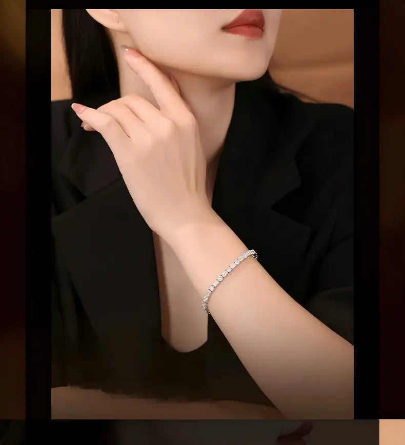PT950 Platinum Emerald-Cut Station & Round Diamond Bracelet, 10.00ctw