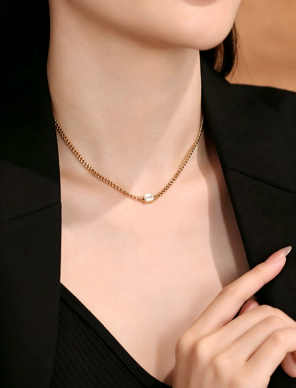 18K Yellow Gold Emerald-Cut Cuban Choker Necklace, 1.00 ct