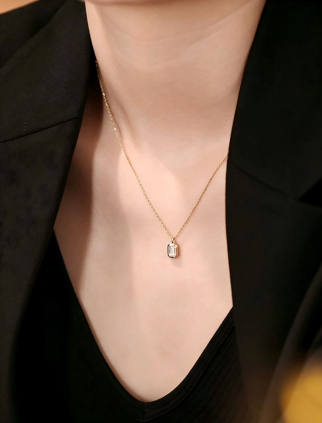 18K Yellow Gold Bezel-Set Emerald-Cut Pendant, 1.00 ct